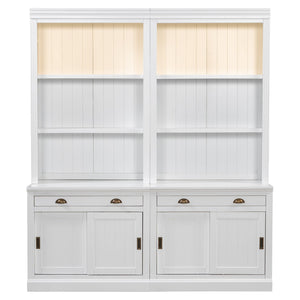 English Elm 83.4"Tall White Bookshelf Suite With Led Lighting, Sliding Doors & Drawers For Stylish Storage Solutions N751S059620K