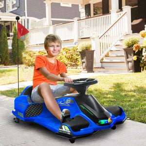 English Elm Aosom Kids Battery Powered Drift Kart with Led Lights Music and Slow Start Feature Blue W2225P217182