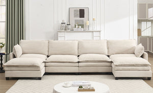 English Elm Oversized Modular U-Shaped Velvet Sofa: Luxurious 4-Seat Couch With Ottomans & Pillows W2705S00022-GIGA