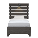 Wallace & Bay Junipe Brown Twin Bed with Built-In Lights - Modern Farmhouse Style, Easy Assembly, 43 x 79 x 62