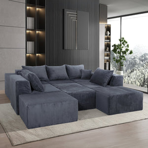 English Elm 8-Piece Modular U-Shaped Sectional Sofa with Oversized Chaise and Bed, Corduroy Luxury, No Assembly Needed Grey W3163S00041