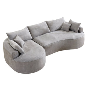 English Elm 124.5-inch Curved Chenille Sectional Sofa with Pillows Deep Seat Living Room Couch Grey W3612S00033