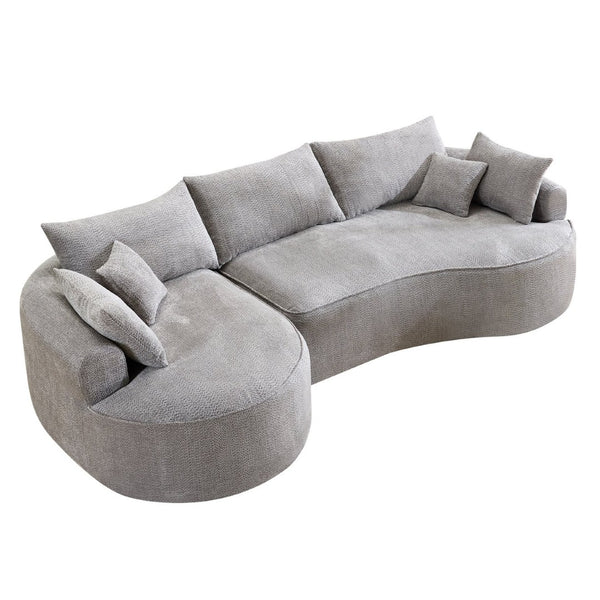 English Elm 124.5-inch Curved Chenille Sectional Sofa with Pillows Deep Seat Living Room Couch Grey W3612S00033