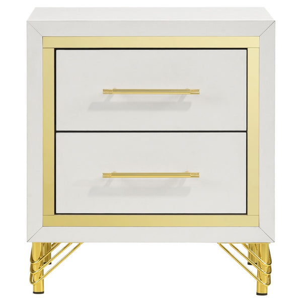 English Elm Malcolm Queen Bedroom Set Velvet Wingback Bed Chrome Accents Glam Suite Beige+White B062S01748