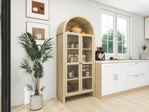 English Elm 70.28" Tall Arched Kitchen Pantry - Modern Farmhouse Cabinet With Adjustable Shelves For Versatile Storage W688P204446