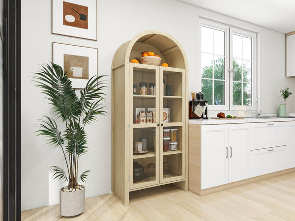 English Elm 70.28" Tall Arched Kitchen Pantry - Modern Farmhouse Cabinet With Adjustable Shelves For Versatile Storage W688P204446