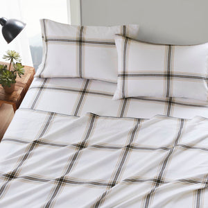 English Elm 3 Pcs Twin Sheet Set In Classic Tan Plaid - Soft Cotton Flannel For Cozy Comfort & Timeless Style B035P319776