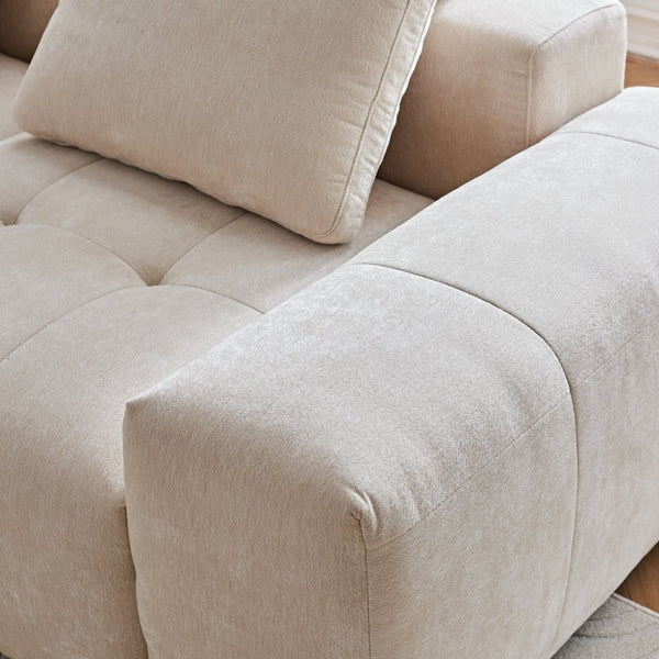 English Elm Luxury Piano Key Chenille Velvet Sofa Solid Wood Frame Three Seat Modern Living Room Beige W1765S00133