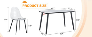 English Elm Table and Chair Set Marble Glass Top with Black Mdf Shelf Four Transparent Seats W1151S04663