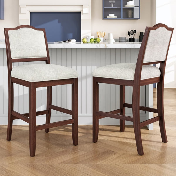 English Elm Counter Height Rubberwood Barstools Set of 2 Upholstered Seats for Kitchen Island Cherry N752P377070C