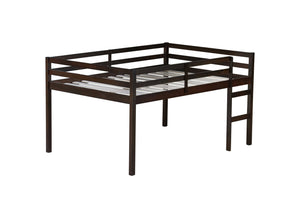 English Elm Full Rubber Wood Loft Bed Espresso — Space-Saving Full-Size Loft with Ladder, Sturdy 400 lb Capacity, Minimalist Design W504P228818