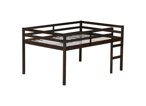 English Elm Full Rubber Wood Loft Bed Espresso — Space-Saving Full-Size Loft with Ladder, Sturdy 400 lb Capacity, Minimalist Design W504P228818