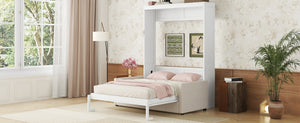 English Elm Queen Murphy Bed with Linen Cushion Sofa Folds Flat for Studio or Guest Room White LP000891AAK-1