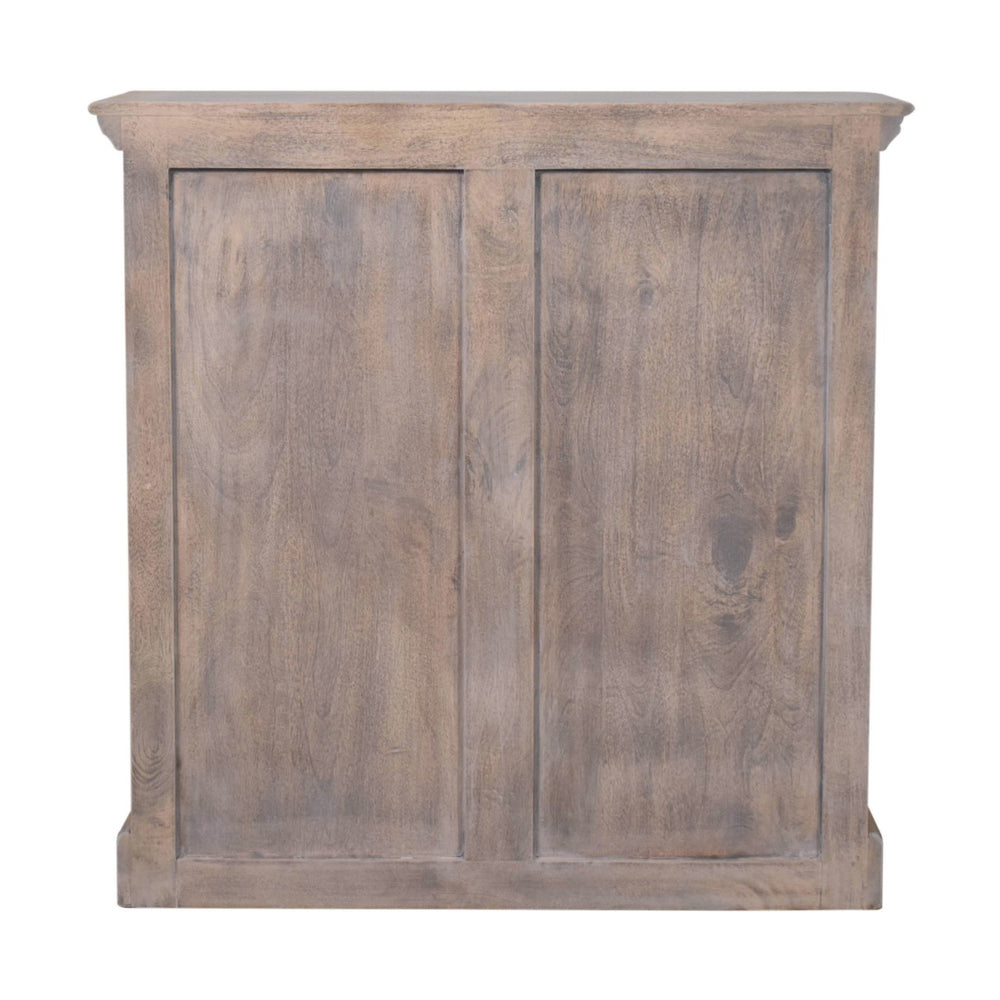 English Elm Solid Wood Stone Finish Cabinet with Glazed Doors, 2-Drawer Storage, Brass Knobs, Gray Wash, Timeless Style B182P186220