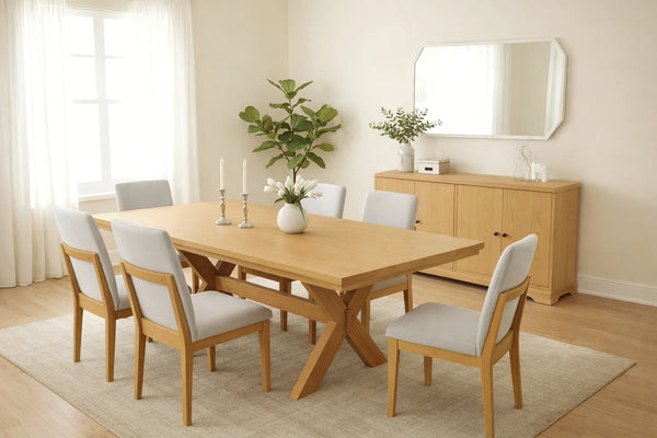 Alpine Furniture Griffin Farmhouse Dining Table Oak Veneer Solid Wood Base for Modern Room Entertaining Rectangular 838-01