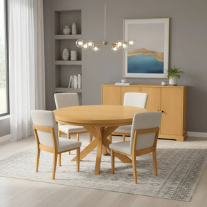 Griffin Farmhouse Dining Table Oak Veneer Solid Wood Base for Modern Room Entertaining