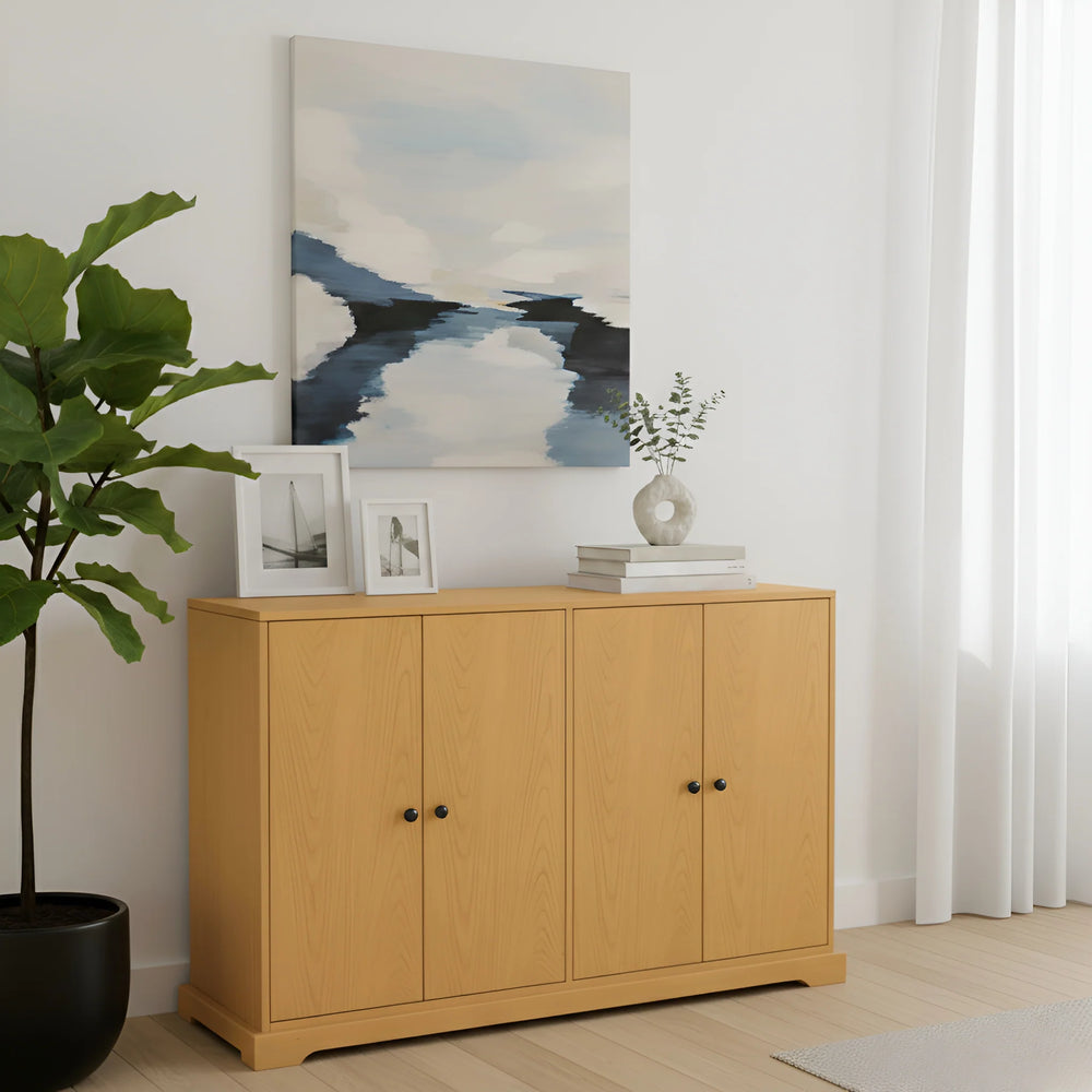 Alpine Furniture Griffin Oak Veneer Sideboard with Plinth Base for Dining and Living Spaces 838-06