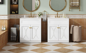 English Elm 60'' Bathroom Vanity Set With Glossy Ceramic Sink, Modern Cabinet, Gold Handles & Soft-Close Doors N710SS00005K