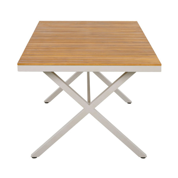English Elm Teak Solid Wood Rectangular Outdoor Dining Table with Powder Coated Steel X Legs N770P385226B
