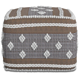 English Elm Mapleton Eco-Friendly Outdoor/Indoor Pouf – Beige Gray White PET Woven, Water & UV Resistant Ottoman (18") B136P252631