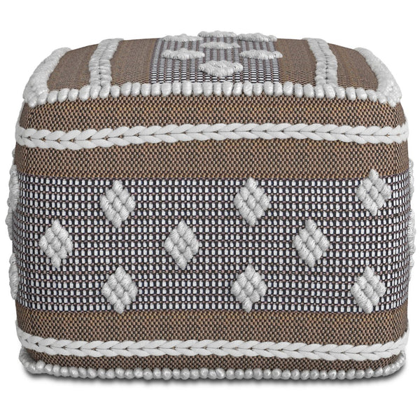 English Elm Mapleton Eco-Friendly Outdoor/Indoor Pouf – Beige Gray White PET Woven, Water & UV Resistant Ottoman (18") B136P252631