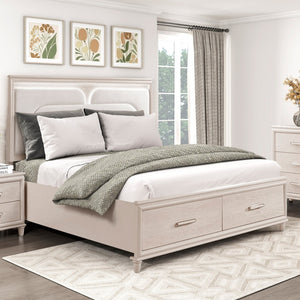 English Elm Modern Queen Platform Bed Chenille Headboard Led Lighting Footboard Storage Drawers B011S02158