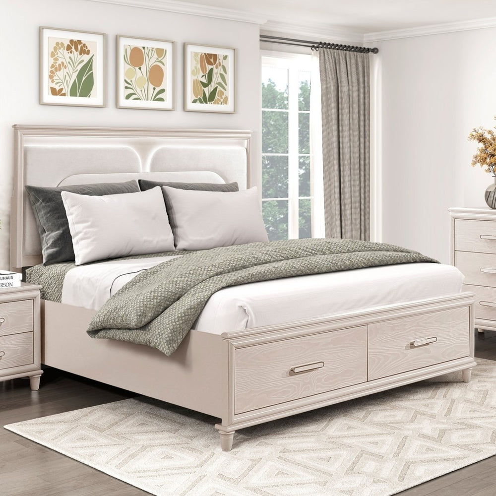English Elm Modern King Storage Bed Chenille Headboard with Built-in Led Ambient Lighting B011S02159