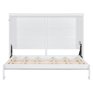 English Elm Full Size Murphy Wall Bed with Rattan Panel Cabinet for Studio and Guest Rooms White N708S00011K-2