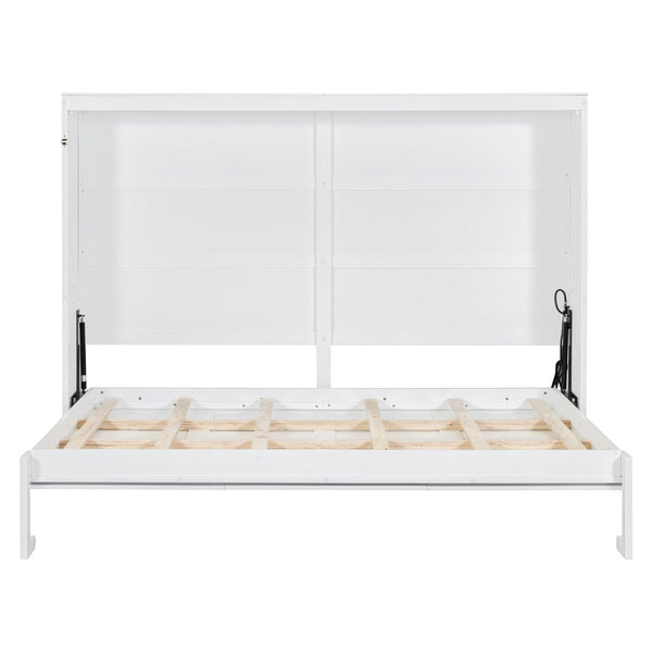 English Elm Full Size Murphy Wall Bed with Rattan Panel Cabinet for Studio and Guest Rooms White N708S00011K-2