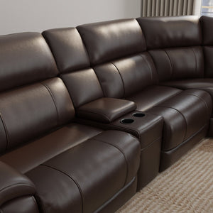 English Elm 6-Piece Performance Fabric Power Reclining Sectional with USB Charging, Hidden Console, Cup Holders Dark Brown B339S00001