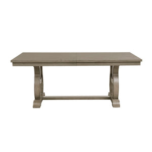 English Elm Classic Oak Veneer Trestle Dining Table Seats Eight with a Self-storing Leaf B011S02336