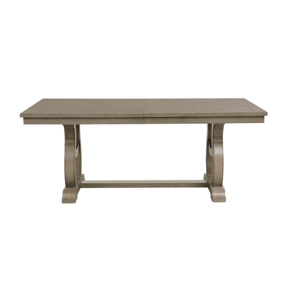 English Elm Classic Oak Veneer Extendable Trestle Dining Set with Tufted Nailhead Chairs Seats Eight B011S02339