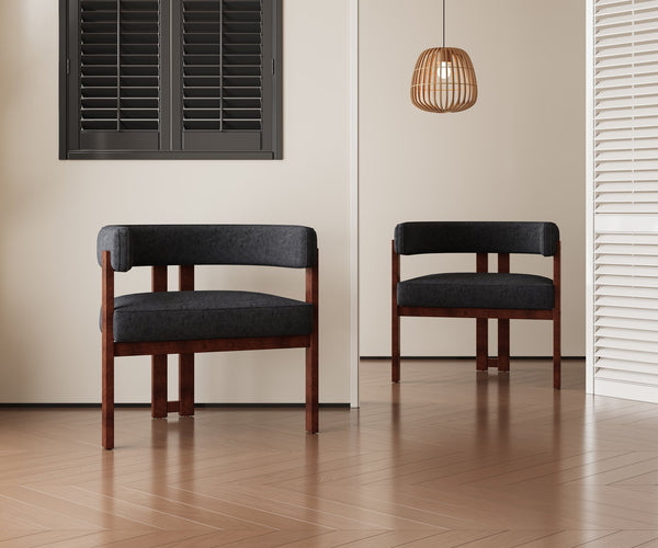 English Elm Modern Chenille Barrel Dining Chair with Padded Foam Seat, Sturdy Metal Legs, 300lb Capacity, Versatile Accent Black W395P233457