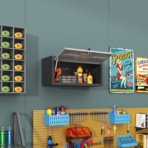 English Elm Heavy Duty Wall Mounted Steel Cabinet Locking Lift Door Garage Workshop Storage Black+ Gray T2398P236483
