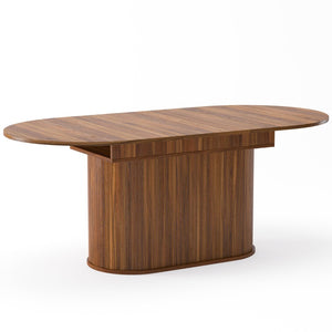 English Elm 55.11"-70.86" Extendable Dining Table with Sculpted Striped Legs Seats Six in Modern Style Walnut W757P411745