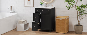English Elm 24-Inch Bathroom Vanity Cabinet with Ceramic Sink, Space-Saving Storage, Solid Wood Feet, Durable Finish Black WF532034AAB