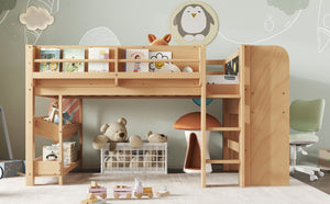 English Elm Twin Low Loft Bed Solid Pine Frame Kids Study Desk Blackboard Storage White W1580S00574
