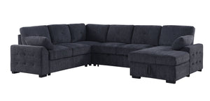 English Elm Multi Functional L Shaped Sectional Sofa with Sleeper and Hidden Storage Chaise Dark Gray B2730S00055