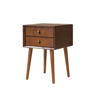 English Elm Night Stand with Fluted Drawer Open Shelf Mid Century Modern Bedside Table for Bedroom Walnut W3417P388715
