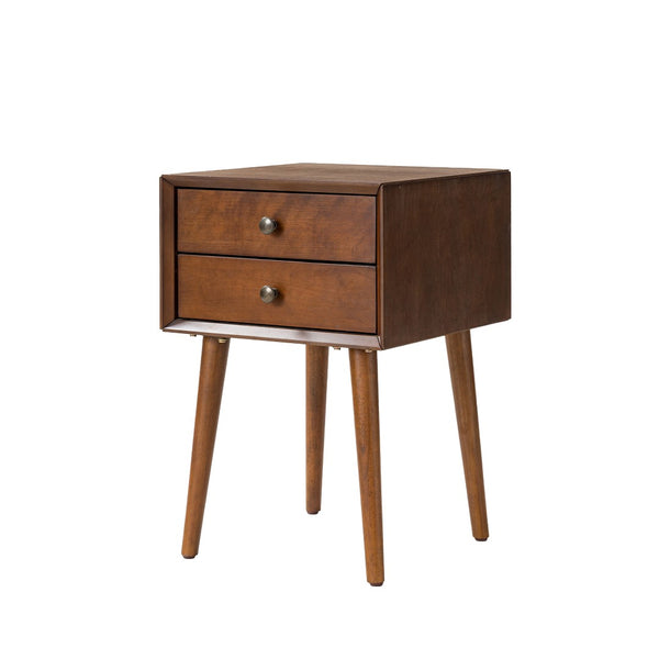English Elm Night Stand with Fluted Drawer Open Shelf Mid Century Modern Bedside Table for Bedroom Walnut W3417P388715