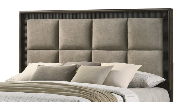 English Elm 1pc Elegant Queen Panel Bed Upholstered Headboard with Solid Wood Legs, Modern Luxe Bedroom Centerpiece Brown 86 L x 11 W x 7 H B011S01224