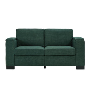 English Elm 67.7" Modern Loveseat Sofa with Cup Holders and Hidden Storage, Polyester Upholstery, Solid Wood Frame Green W1097S00193