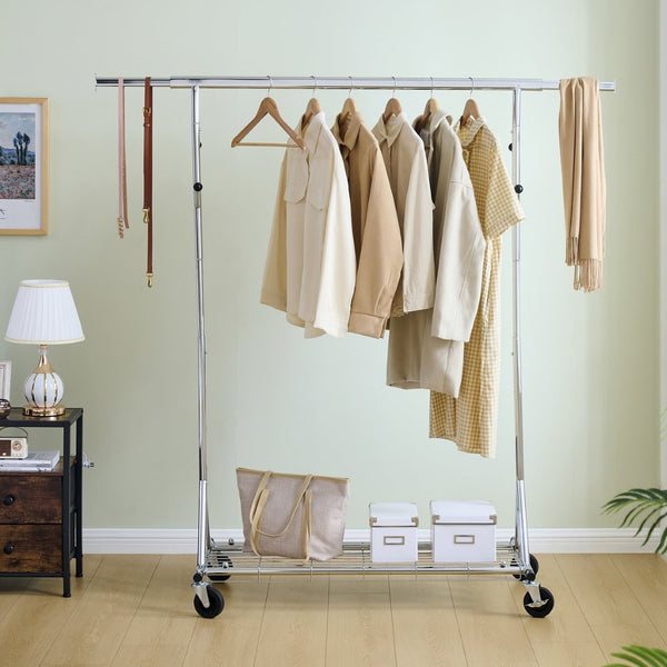 English Elm Clothes Rolling Garment Rack 600lb Capacity Collapsible Heavy Duty Frame with Locking Casters W1903P172820