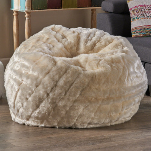 English Elm Christopher Knight Home® - Amori Plush 3ft Faux Fur Bean Bag Chair White – Ultra-Soft Foam Fill, Durable 300lb Capacity N778P185631W