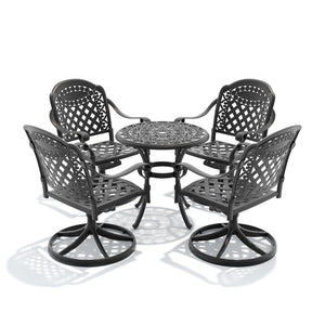 English Elm 5-piece Outdoor Cast Aluminum Bistro Set with Ornate Swivel Chairs and Round Patio Table W1710S00682