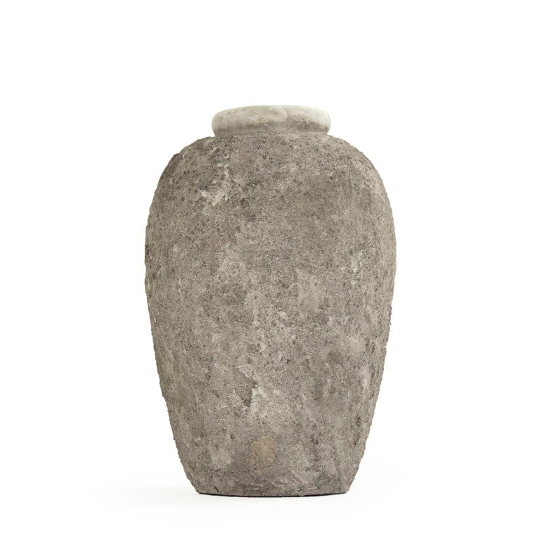 Zentique Distressed grey vase with hand‑distressed patina, polyresin sculpted silhouette for rustic modern décor W11 x H17 x D11 8383L A717