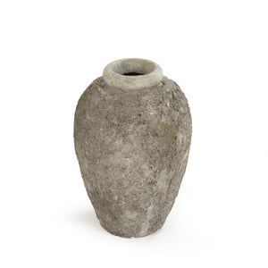 Zentique Distressed grey vase with hand‑distressed patina, polyresin sculpted silhouette for rustic modern décor W9 x H13 x D9 8383S A717