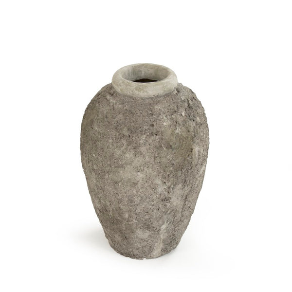 Zentique Distressed grey vase with hand‑distressed patina, polyresin sculpted silhouette for rustic modern décor W9 x H13 x D9 8383S A717