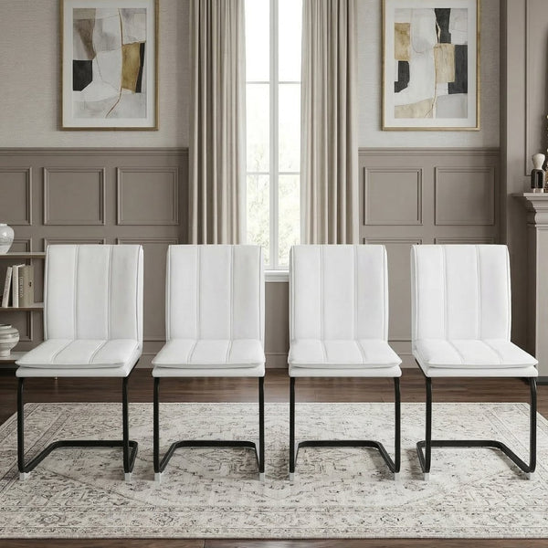 English Elm Modern Pu Leather Cantilever Dining Chairs Set of 4 with Steel Arc Frame for Kitchen W5123P454210