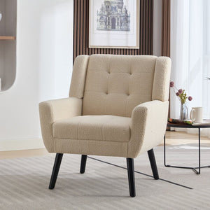 English Elm Modern Pu Leather Ergonomic Accent Chair with Padded Arms and Matte Black Legs White W676P172468